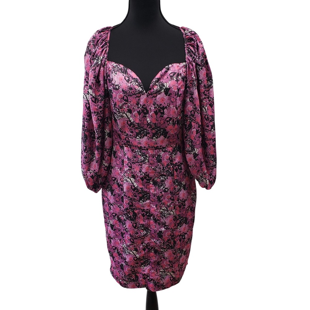 Rotate Birger Christensen Floral Mini Dress Womens Pink Puff Sleeve V Neck Glam‎